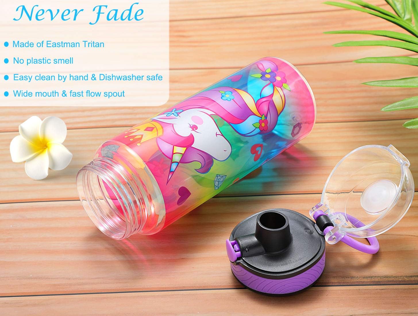 Cute Water Bottle for School Kids Girls, BPA FREE Tritan & Leak Proof Flip Top Lid & Easy Clean & Carry Handle, 23oz/ 680ml (Unicorn, 23oz): Home Improvement
