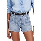 ELLEVEN High Stretchy Jean Shorts for Women, High Waisted Casual Denim Shorts with Front Pockets