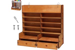 T TOGUSH Wall Mounted Miniature Paint Organizer with 2 Drawers, 6-Tier Model Paint Rack for Model Hobby Craft Tool