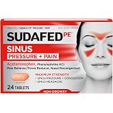Sudafed PE Sinus Pressure + Pain Relief Tablets, Non-Drowsy, 24 Ct | Maximum Strength, OTC Sinus Medicine with Acetaminophen and Phenylephrine HCl Nasal Decongestant