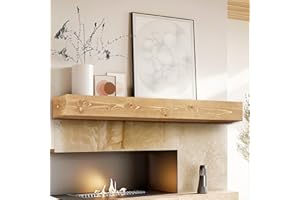 YLYHSST 60" Fireplace Mantel, 5'' Thick Handmade Hollow Solid Wood Wall Long Floating Shelf with Invisible Wood Brackets, Wood Color
