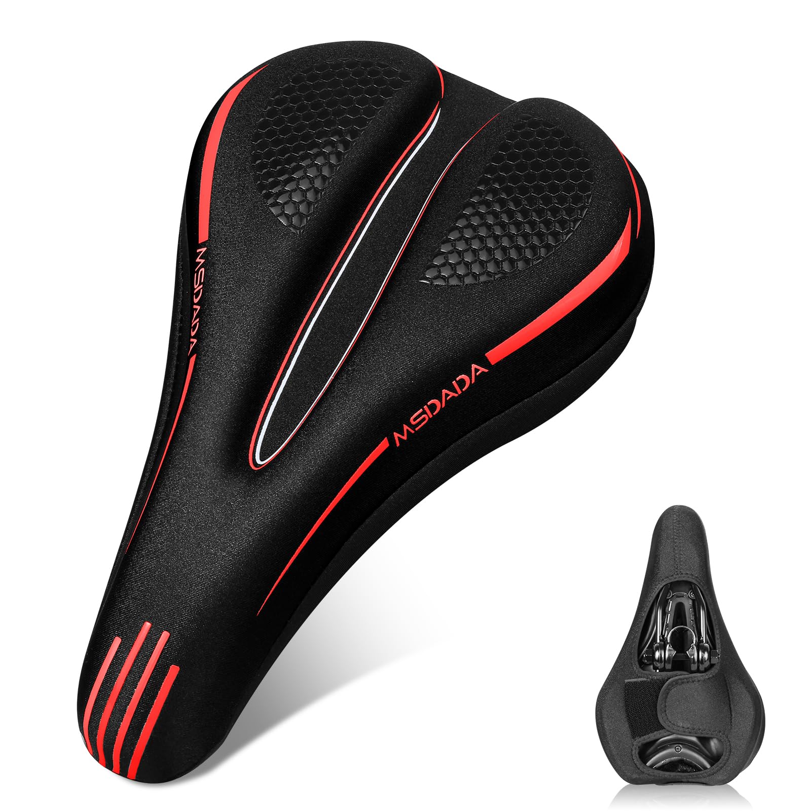 New Gel Bike Seat Cover Padded, MSDADA Soft Bike Seat Cover Cushion for Men & Women, Comfortable Bike Accessories Gel Seat Cover for Bike, Outdoor Indoor Cycling(Red)