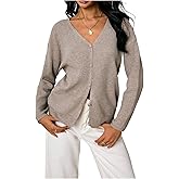 GORGLITTER Women's Button Up Cardigan Sweaters Trendy Lightweight Open Front Long Sleeve V Neck Sweater