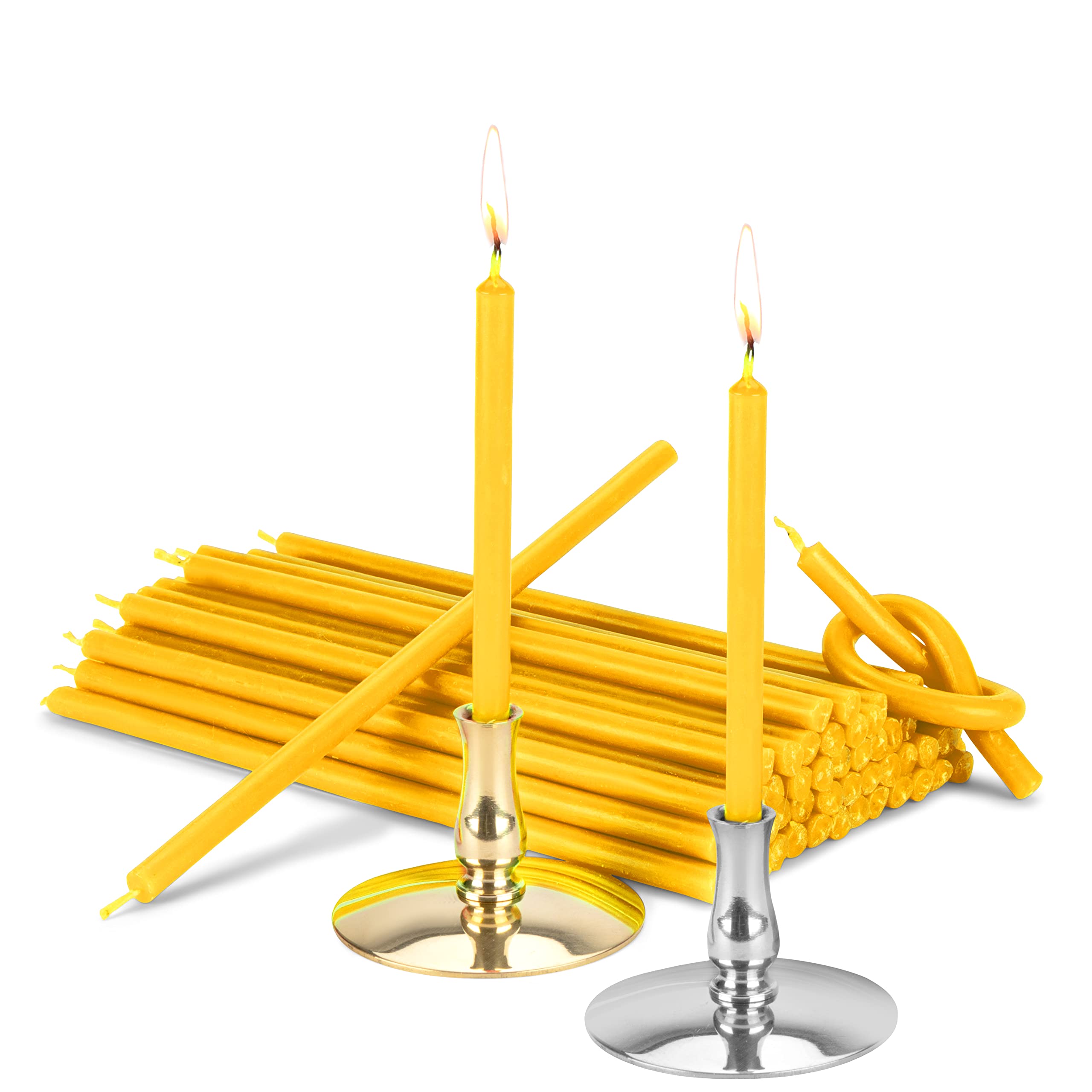 NKlaus - Set 2 Candle Holders + 200g Altar Candles Yellow L 14cm Premium Paraffin Wax 40045