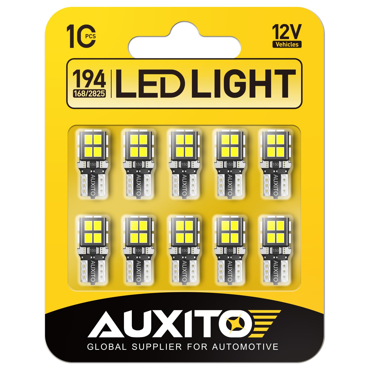 Photo 1 of AUXITO 194 LED Bulb 6000K White 168 2825 W5W T10 Wedge 14-SMD Interior Car Bulbs Replacement for Dome Map Door Courtesy Trunk Parking License Plate Lights, 10 PCS