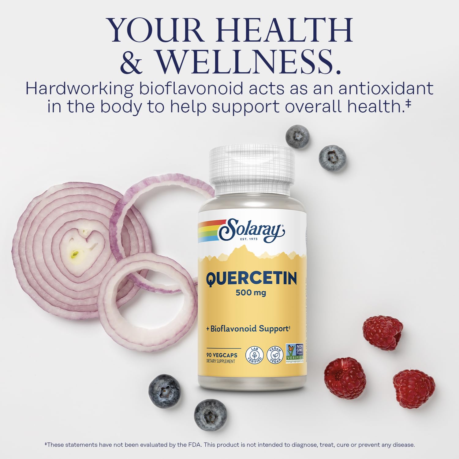 SOLARAY Quercetin 500 mg, Supports Sinus, Respiratory, Immune Function & Normal, Healthy Uric Acid Levels, 90 VegCaps