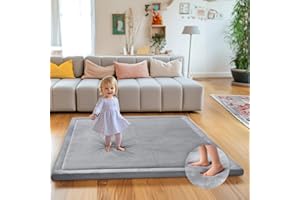Mallify Ultra Soft 1.3" Thick Baby Play Mat for Floor, Large Velvet 50x50 Playpen Mat, Baby-Safe & Non-Slip Tummy Time Mat, Crawling Mat for Babies, Toddlers, Infants, Kids, Easy Care, 50"x50", Gray