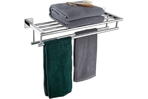 KOKOSIRI Bathroom Towel Rack Towel Holder 20 Inch Towel Shelf with Double Towel Bars Wall Mounted SUS 304 Stainless Steel, Polished Chrome, B6005CH-L20