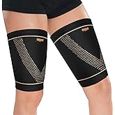 Hamstring Compression Sleeve (Pair) – Copper Thigh Support for Women & Men Relieve Groin Pull (Black, Large)