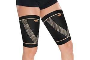 VLELA Hamstring Compression Sleeve (Pair) – Copper Thigh Support for Women & Men Relieve Groin Pull (Black, Medium)