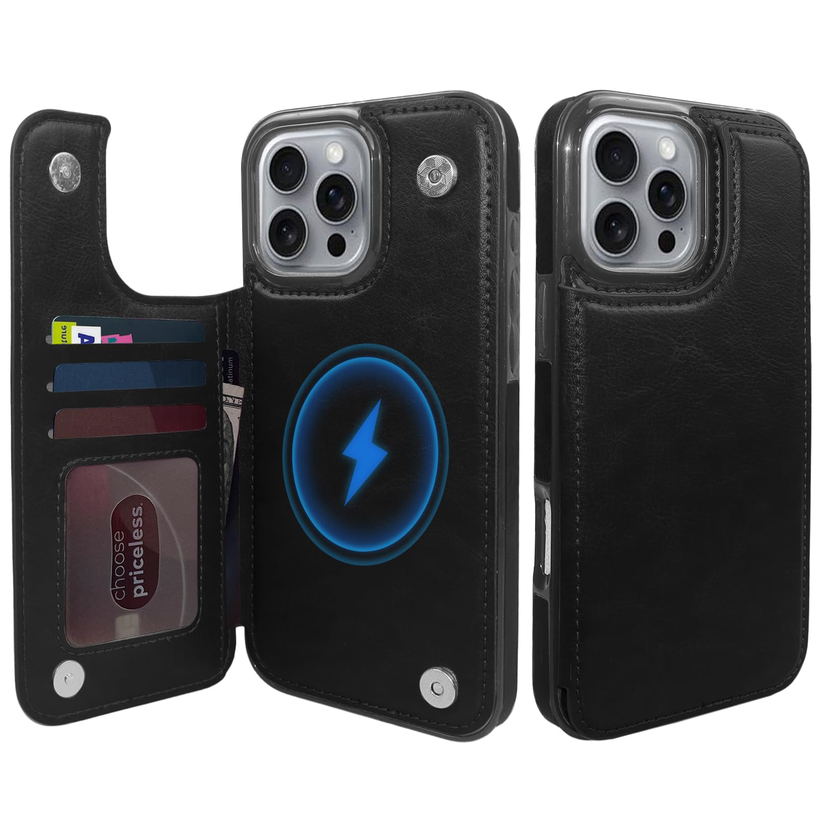 Photo 1 of TopPerfekt Wallet Case for iPhone 16 Pro 6.3", Compatible with MagSafe, Dropproof Heavy Duty Tough Rugged Shockproof, Leather Card Holder Kickstand Protective Cover Magnetic Phone Flip Case-Black