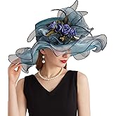 RZTA Women's Kentucky Derby Church Dress Hat Wide Brim Leaf Flower Bridal Shower Hat
