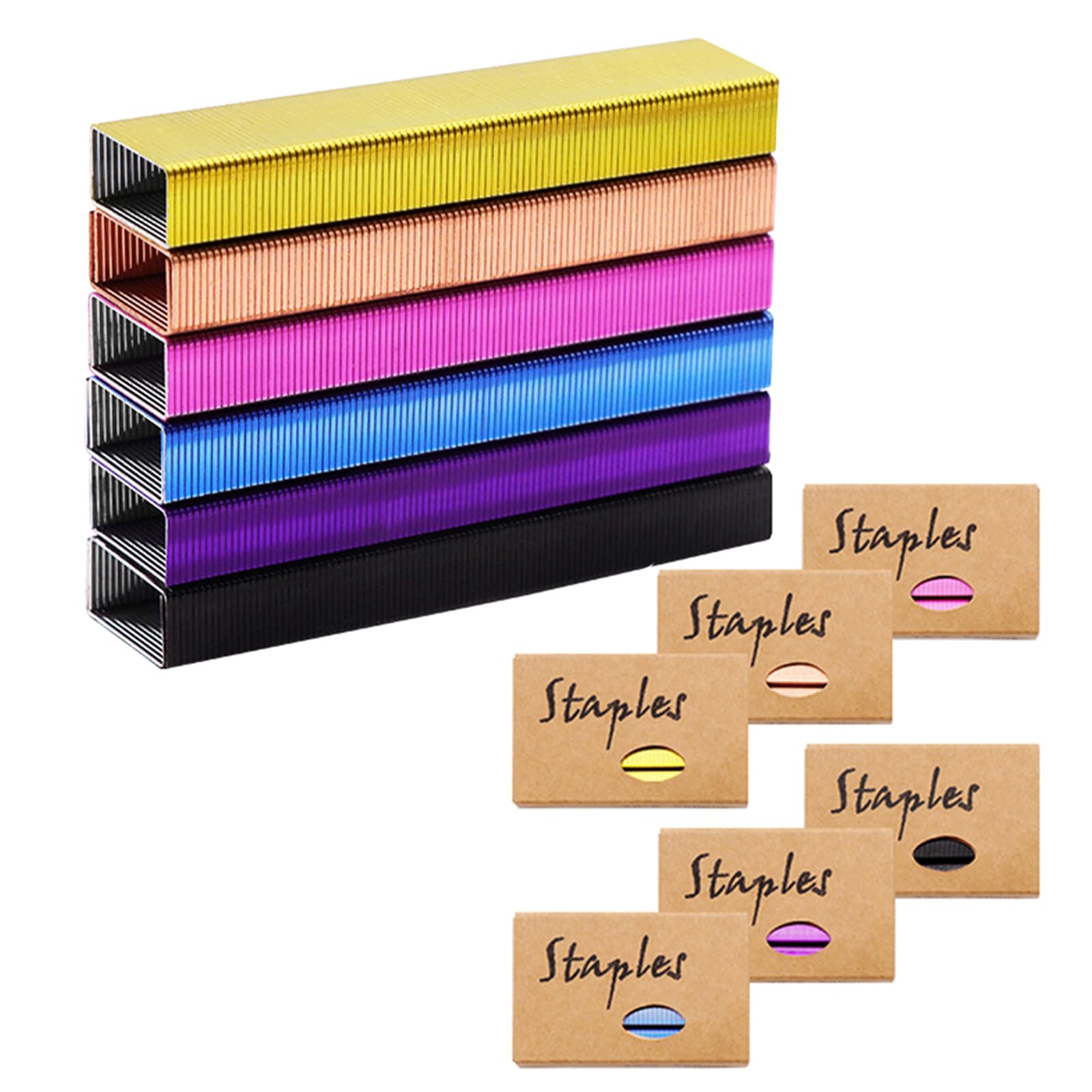 NatSumeBasics 6000 Coloured Staples for Desktop 26/6 Standard Staplers Stapling Refill, 1000/Pack, 6000 Metallic Staples Totally (6000 Colorful)
