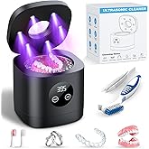 TEBAL Ultrasonic Retainer Cleaner Machine, 52kHz Ultrasonic Denture Cleaner for Night Guards, Braces, Toothbrush Heads, Jewelry and More, Ultrasonic Cleaner for Retainers with 250ML, Black-Dark