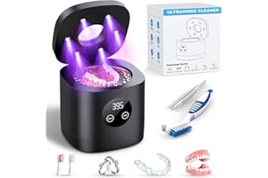 TEBAL Ultrasonic Retainer Cleaner Machine, 52kHz Ultrasonic Denture Cleaner for Night Guards, Braces, Toothbrush Heads, Jewelry and More, Ultrasonic Cleaner for Retainers with 250ML Capacity, Black