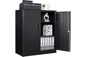 Letaya Metal Storage Cabinets with Lock, Small Locker Steel Cabinets, Adjustable Shelves 2 Doors for Home,Office, Warehouse,Garage(Black-36)