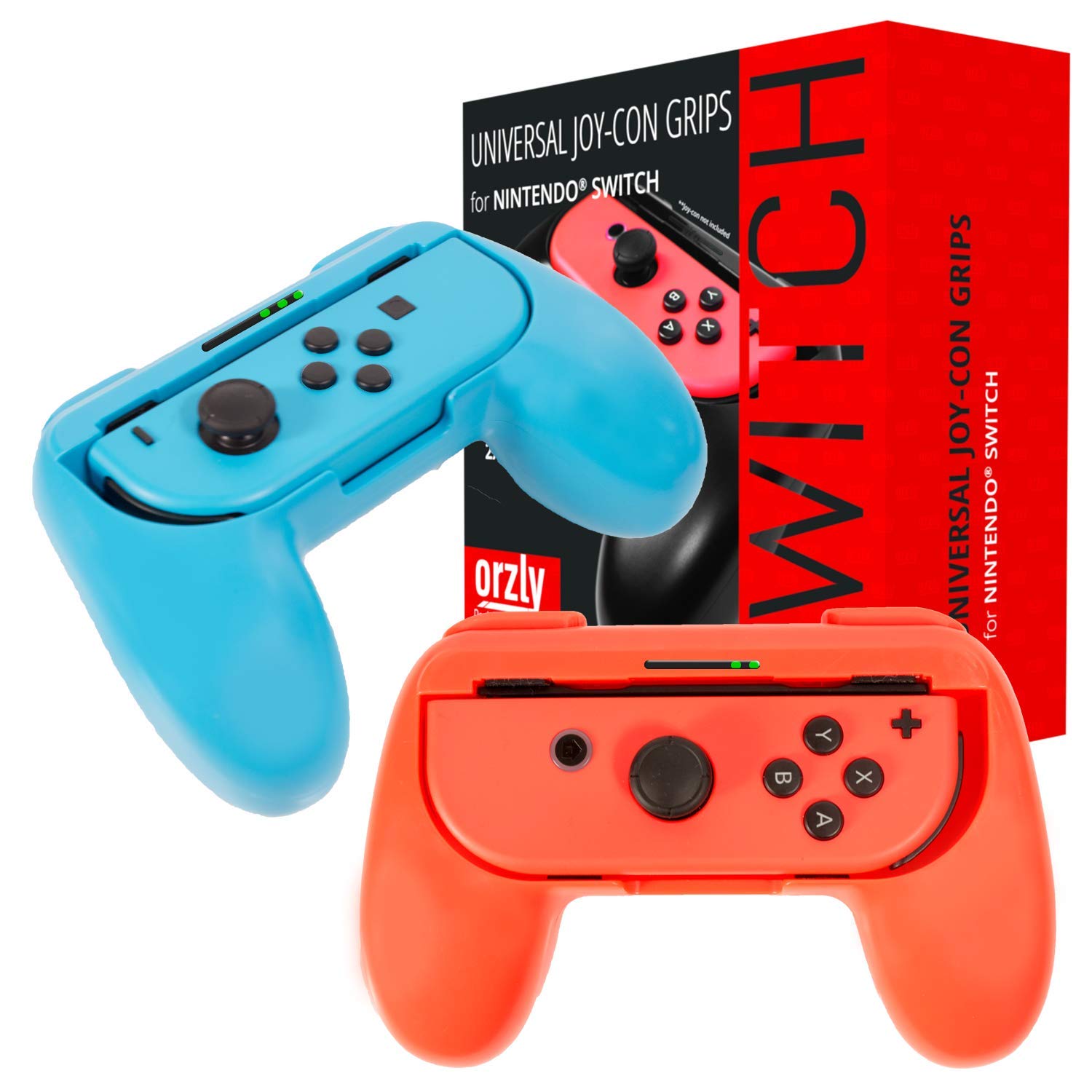 Orzly Grips compatible with Nintendo Switch JoyCons for Extra Comfort TWIN PACK (1x RED & 1x