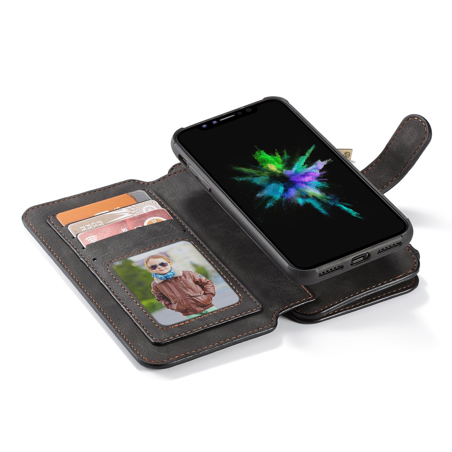 iPhone X Case Combo - Yamoo iPhone X Genuine Leather Wallet Case with Detachable Magnetic Hard Case, Card Holder (Black), iPhone X 3D Full Coverage HD Clear 9H Tempered Glass Screen Protector