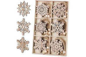 Binswloo 24pcs Wooden Snowflakes Ornaments, Unfinished Wood Cutouts Christmas Tree Hanging Ornaments for Crafts, Rustic Xmas Decorations