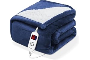 YOKIMISU Heated Blanket Electric Throw, Soft Flannel & Comfort Sherpa Electric Blanket, Fast Heating 6 Heating Levels and 4 Hours Auto Shut Off, ETL Certified, Machine Washable, 50"x60", Navy Blue
