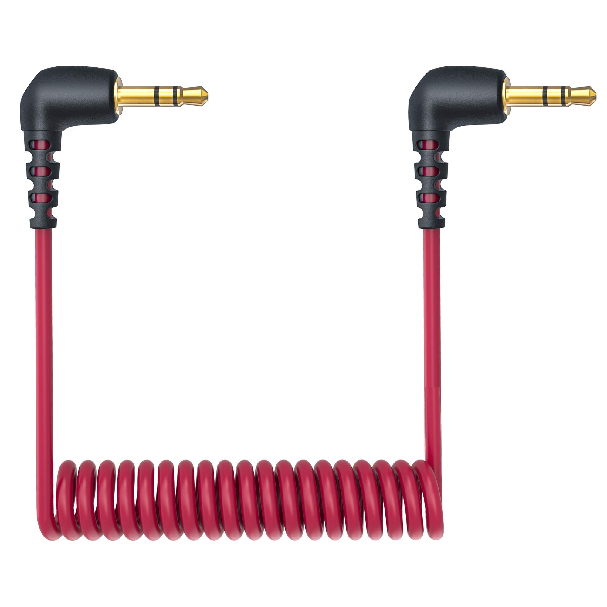 3.5mm TRS Microphone Cable, 2-Pack 1/8" Male to Male Coiled Right Angle Mic Cord Connect Camera/Recorder with Microphone Compatible with Rode SC2