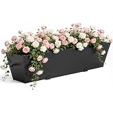 Railing Planter for Outdoor Plants 36'' Metal Hanging Flower Pot with Adjustable Brackets &amp; Drainage Railing Planter Box Countryside Flower Plant Holder for Garden Yard Patio Balcony Deck Decor