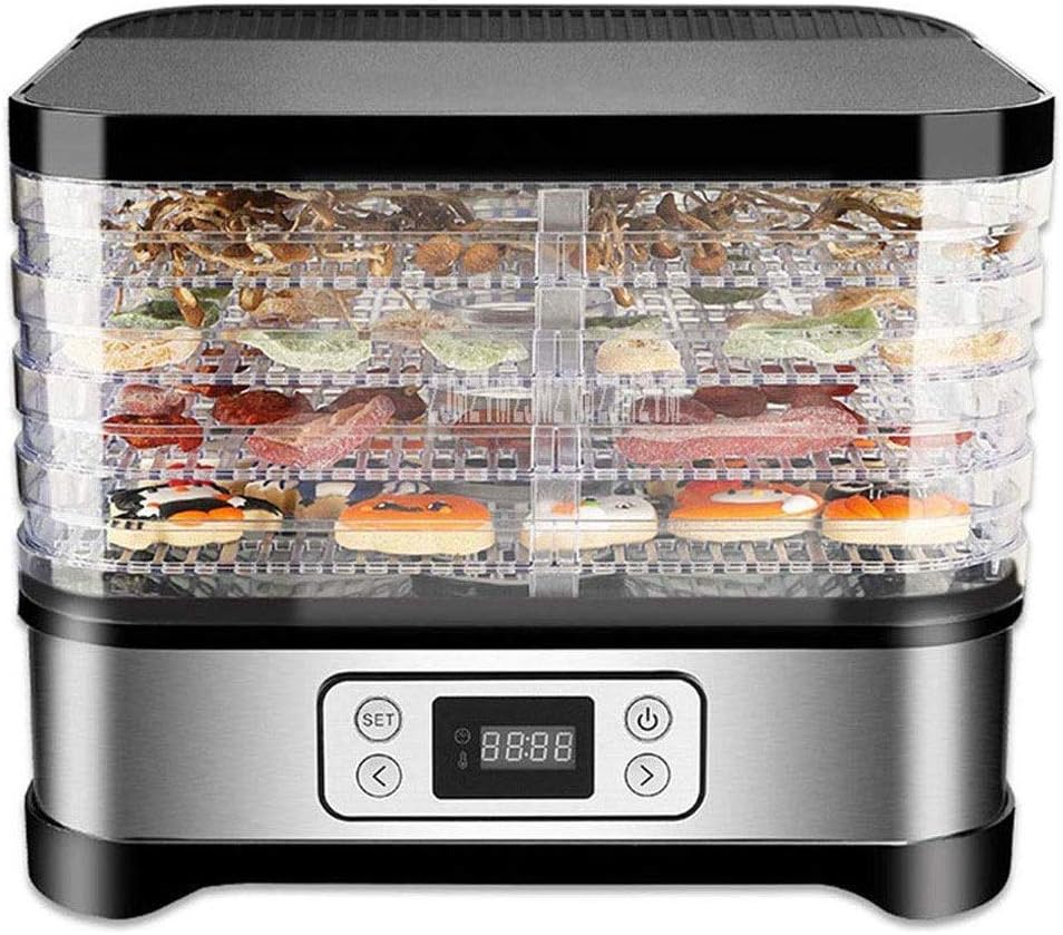 CHENJIU Food Dehydrator Machine, Electric Multi-Tier Food Preserver, Meat or Beef Jerky Maker, Fruit Leather, Vegetable Dryer LCD Display Screen, Fruit, Vegetables Nuts, Meats and Chili with 5 Trays