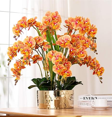 Amazon 屋内蘭の蘭の蘭の花の丸い花の大きな人工植物の鍋の偽の花鉢植えの盆栽 赤 白 ピンク ベージュ 紫 颜色 Color Beige 造花 オンライン通販