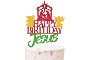LEVVCIRKI Happy Birthday Jesus Cake Topper Jesus is Nativity Scene Jesus is Reason for the Season Christian Winter Merry Christmas for Jesus's Bday Party Decoration Red Green supplies