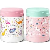 Fimibuke Insulated Kids Food Jar, 2 Pack 12 OZ Bpa Free Stainless Steel Vacuum Lunch Jar for Hot Cold Food, Leakproof Snack Container for School Boy Girl Wide Mouth Toddler Lunch Box for Smoothie Soup