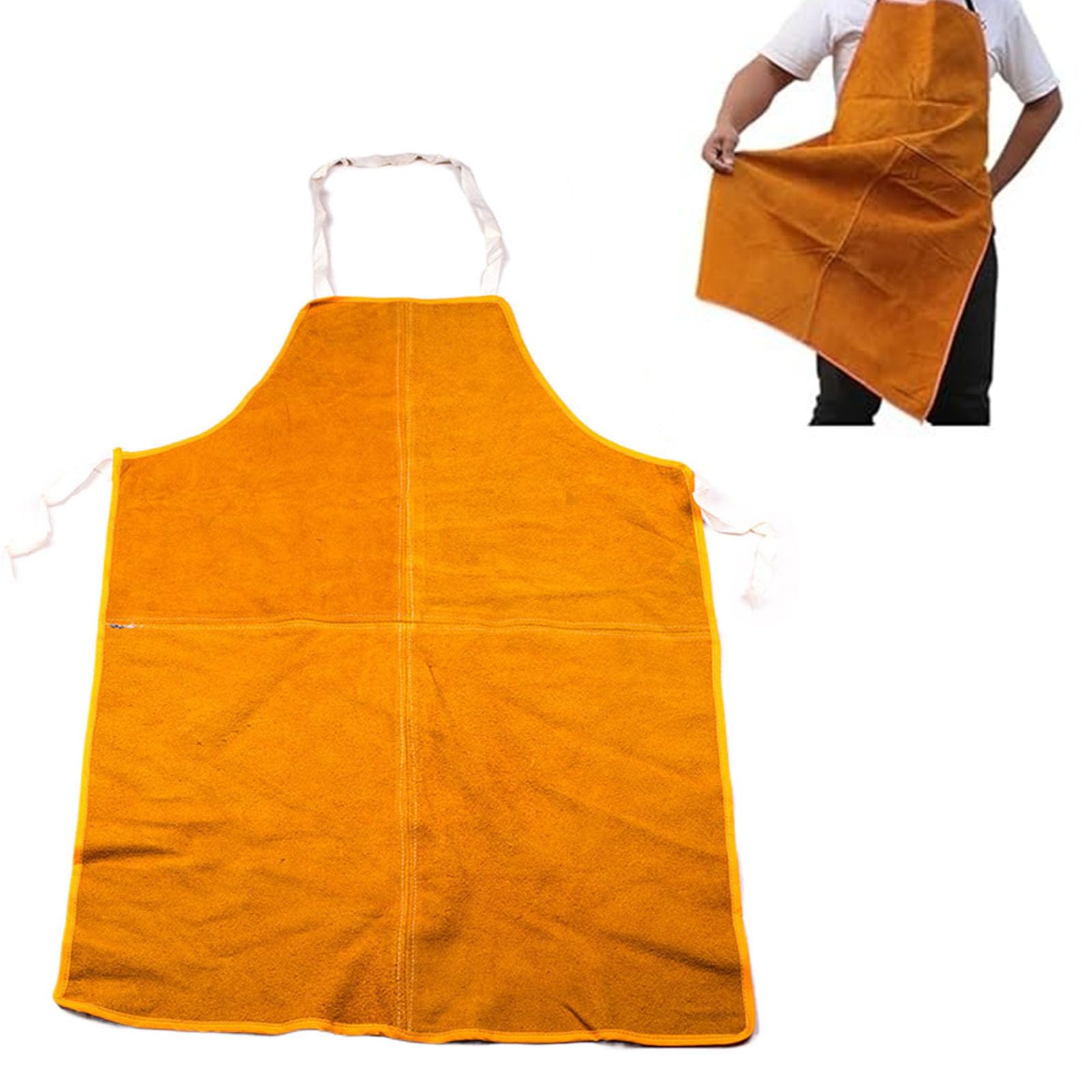 Oaygat Cowhide Leather Welding Apron, Heavy Duty Work Apron, Heat Resistant, Flame Retardant, 60 * 90cm, Black/Yellow, Unisex-Adults, Professionals, Workshop Enthusiasts, Craftspeople