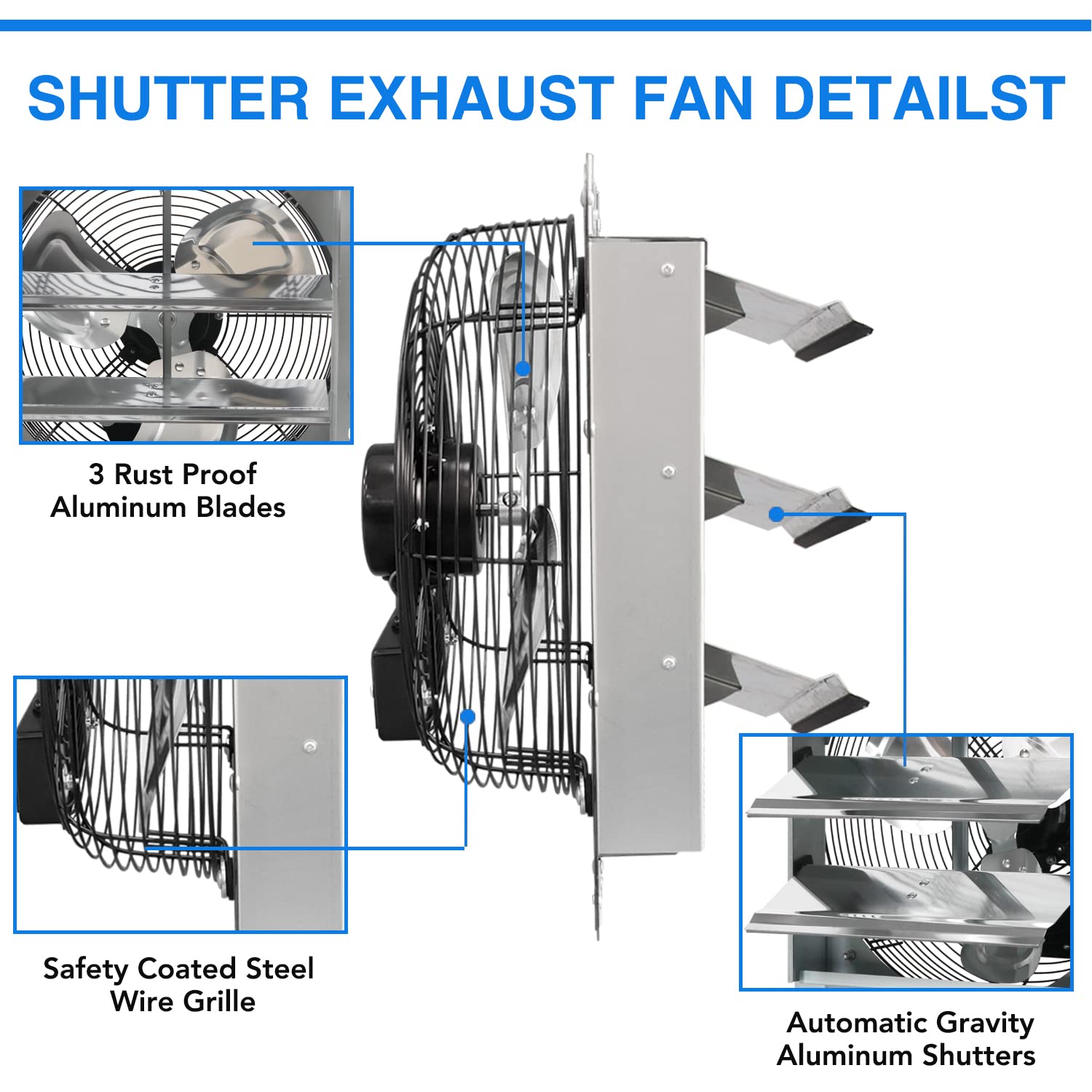 KEN BROWN 12 Inch Variable Shutter Exhaust Fan Wall Mounted With Speed Controller 1800CFM For Garages And Shops,Greenhouse,Attic Ventilation