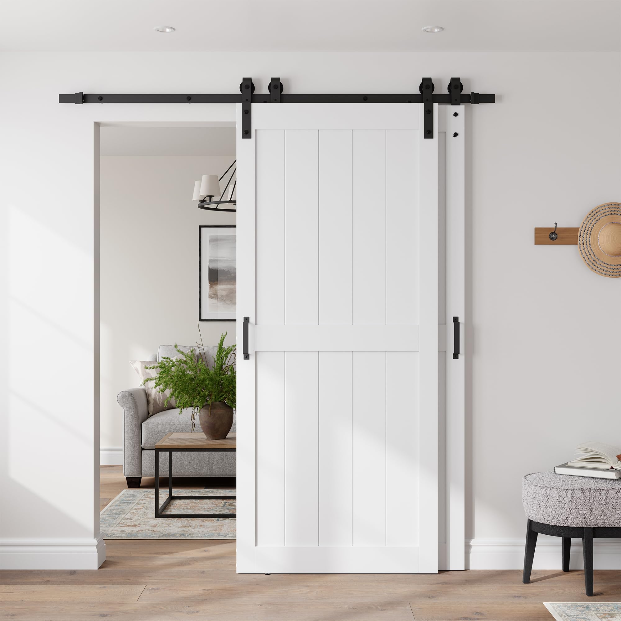 View 1 of *MISSING PARTS*
COSHOMER 36" x 96" Bypass Barn Door, Sliding Barn Door with 6.6FT Track Hardware Kit Included, H Shape Solid Core MDF Barn Doors, Waterproof PVC Surface, Save Space, Easy to Install, White