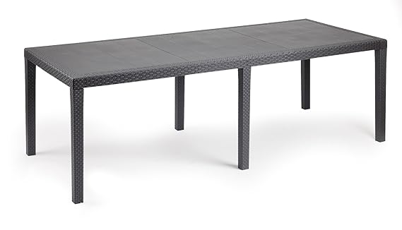 Kunststoff Ausziehtisch Queen, in Rattan Optik, anthrazit, 150/220 x 90 cm, von IPAE Progarden, Made IN Europe