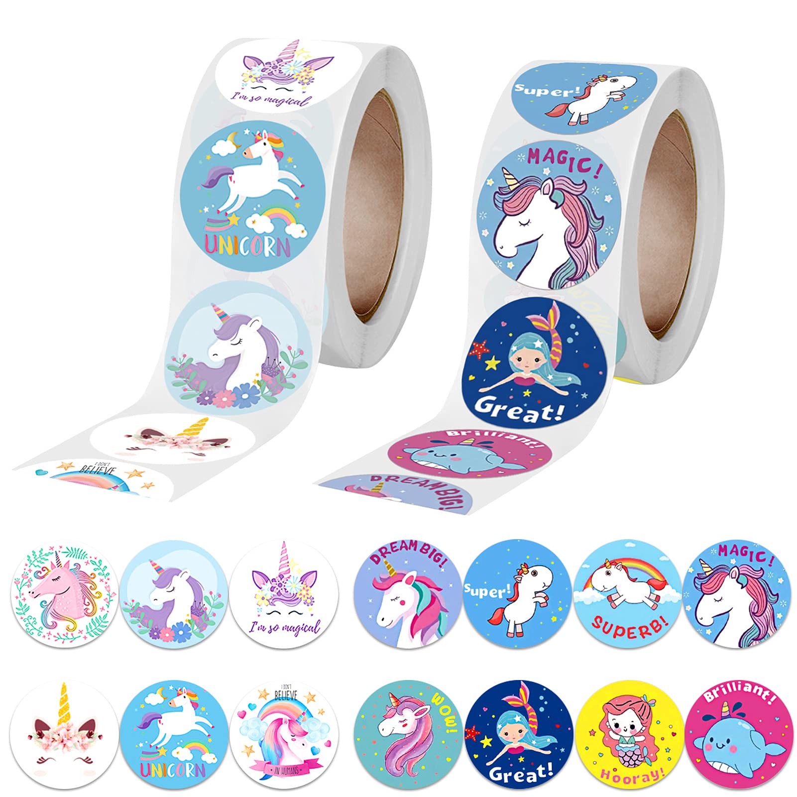 Photo 1 of 1000 Pcs Unico Stickers, Cute Unicorn Stickers Roll DIY Sticker 1 inch Self Adhesive DIY School Craft Sticker,Unico Decals for Birthday Party Crafts Gift Decor 2 Roll
