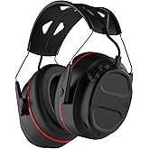 Bluetooth 5.4 Hearing Protection Headphones with 1200mAh Rechargeable Battery, 120H Working Time, 30dB SNR, Ear Muffs with Larger Buttons for Easy Operation, Superior Stereo Sound Quality Black-Red