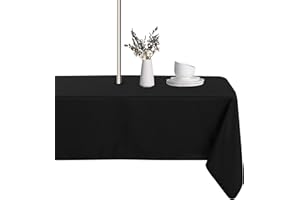 LUSHVIDA Rectangle Outdoor Tablecloth with Umbrella Hole and Zipper, 60x102 Inch Black, Washable Waterproof Table Cloth Spill