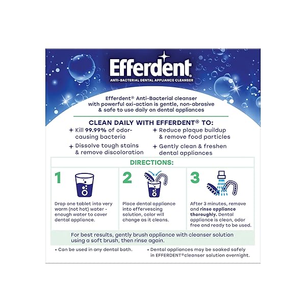 EFFERDENT DENTURE CLEANER TABLETS – DENTAL APPLIANCES, ALIGNERS, MOUTH GUARD, AND RETAINER CLEANER TABLETS, MINTY FRESH & CLEAN, 44 COUNT