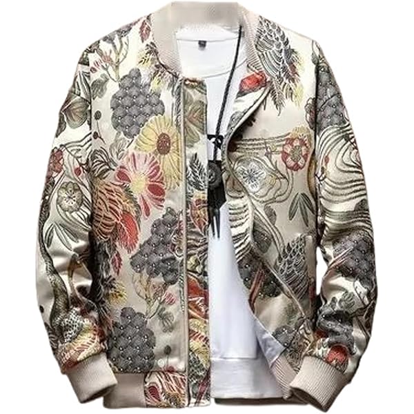MQMYJSP Crane Full Embroidery Jacket Men Spring Long Sleeve