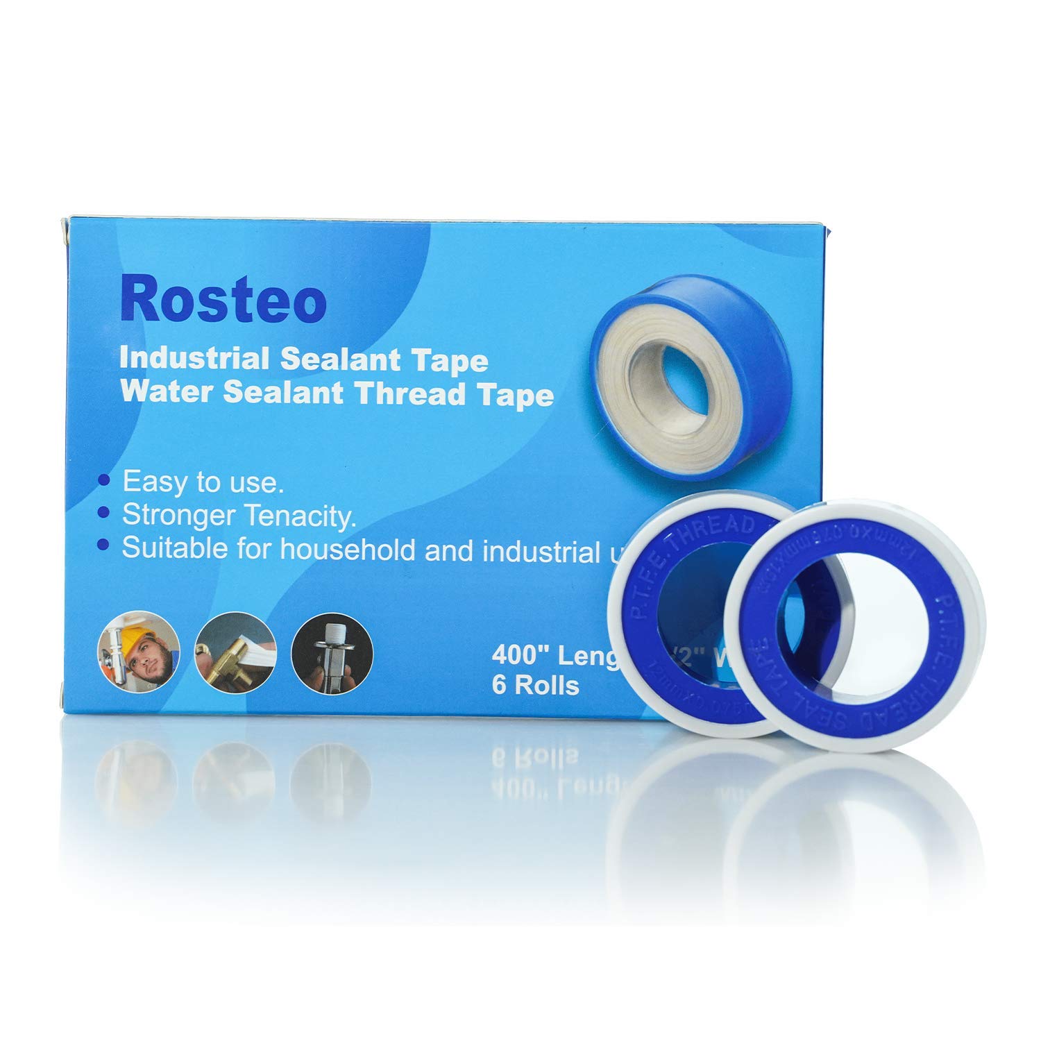 ROSTEO Industrial Sealant Tape(Pack of 6 Rolls), Plumbers Tape, Water Sealant Thread Tape, Pipe Sealant Tape, White 1/2 Inch x 400 Inch…: Industrial & Scientific