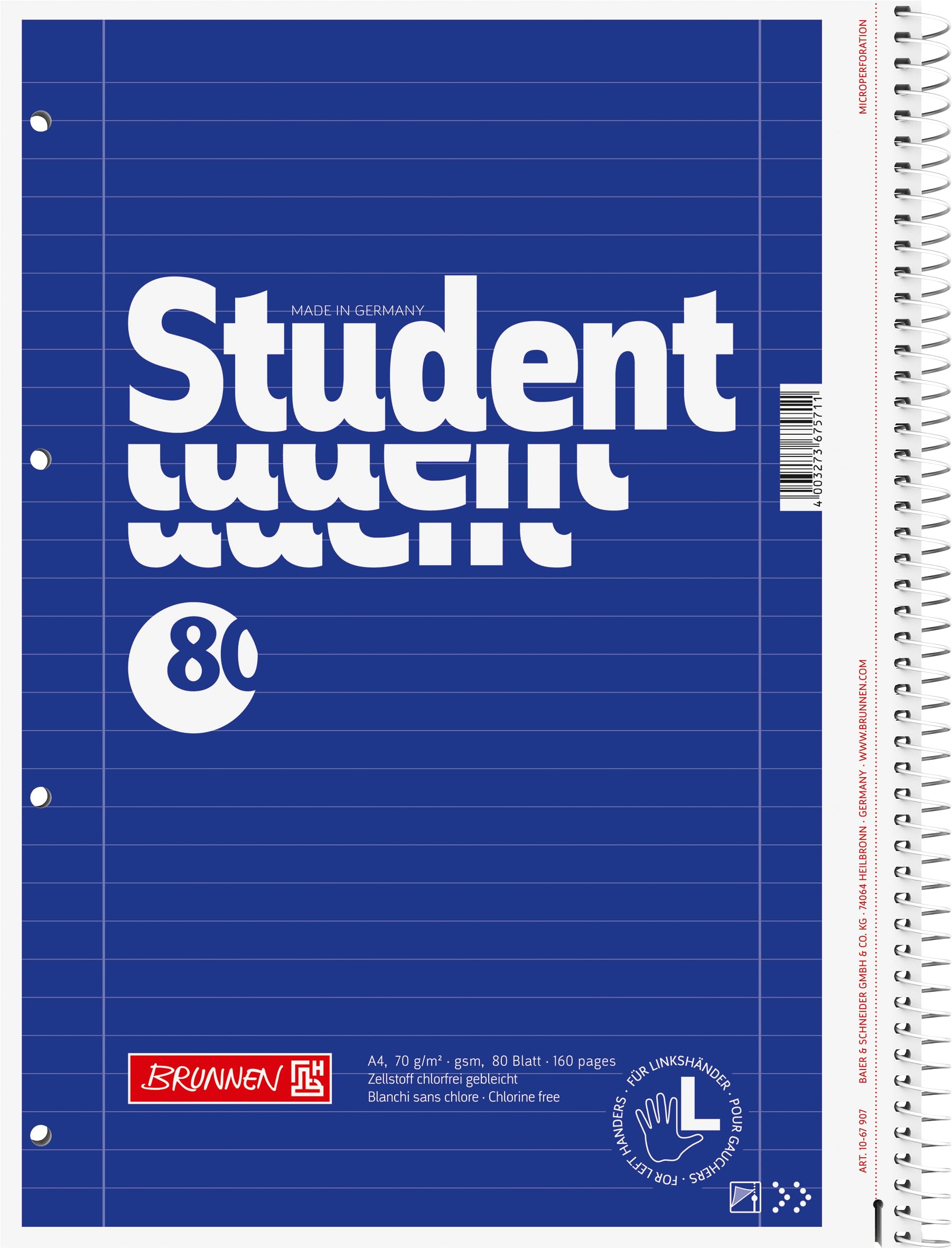 Left Brunnen College Notepad A4 / Line Style 27, 80 Sheets