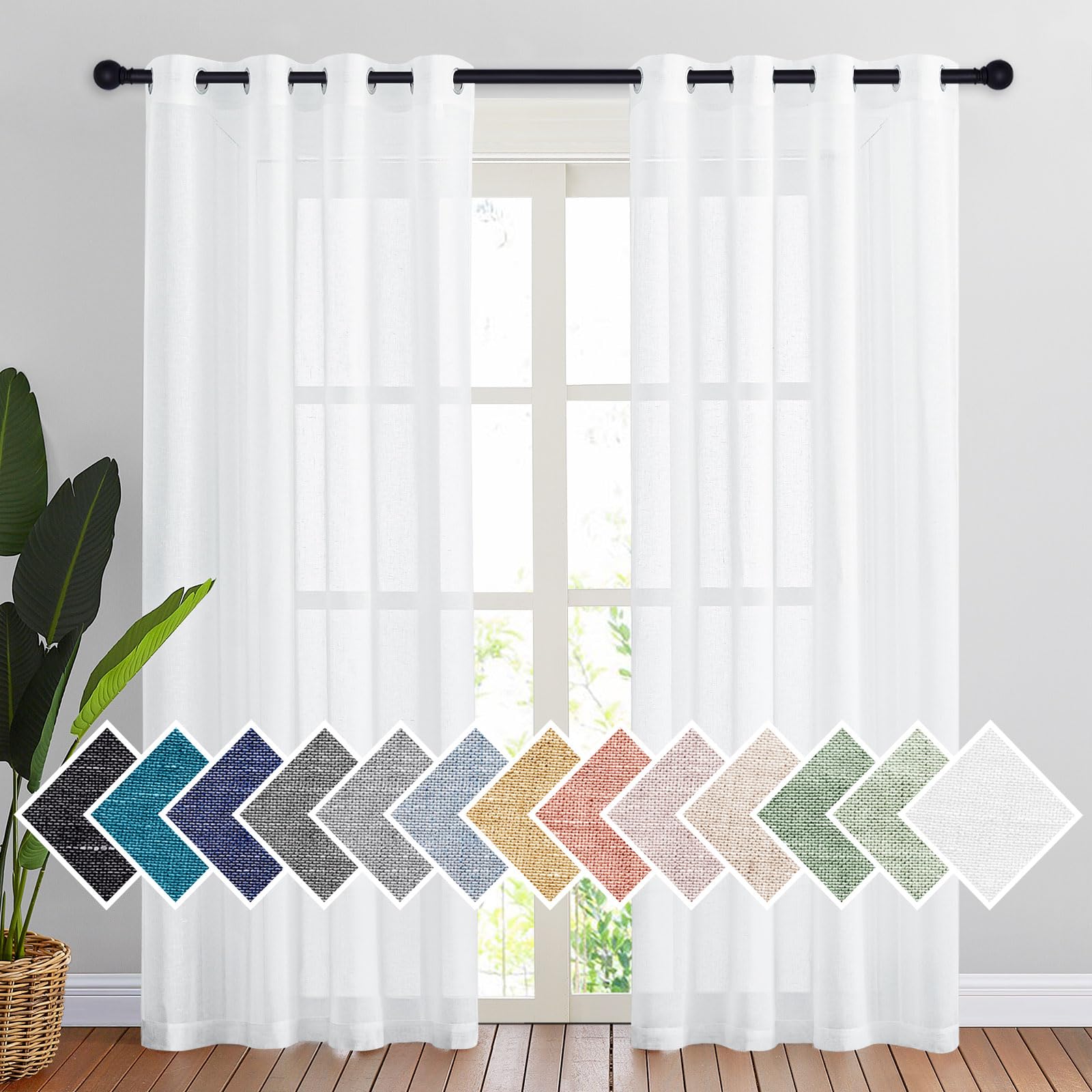 PONY DANCE White Curtain – Light Filtering Window Curtains Half Transparent Eyelet Curtains Linen Voile Draperies Home Decor Effect, W 140 x H 220 cm, White, 2 Pieces