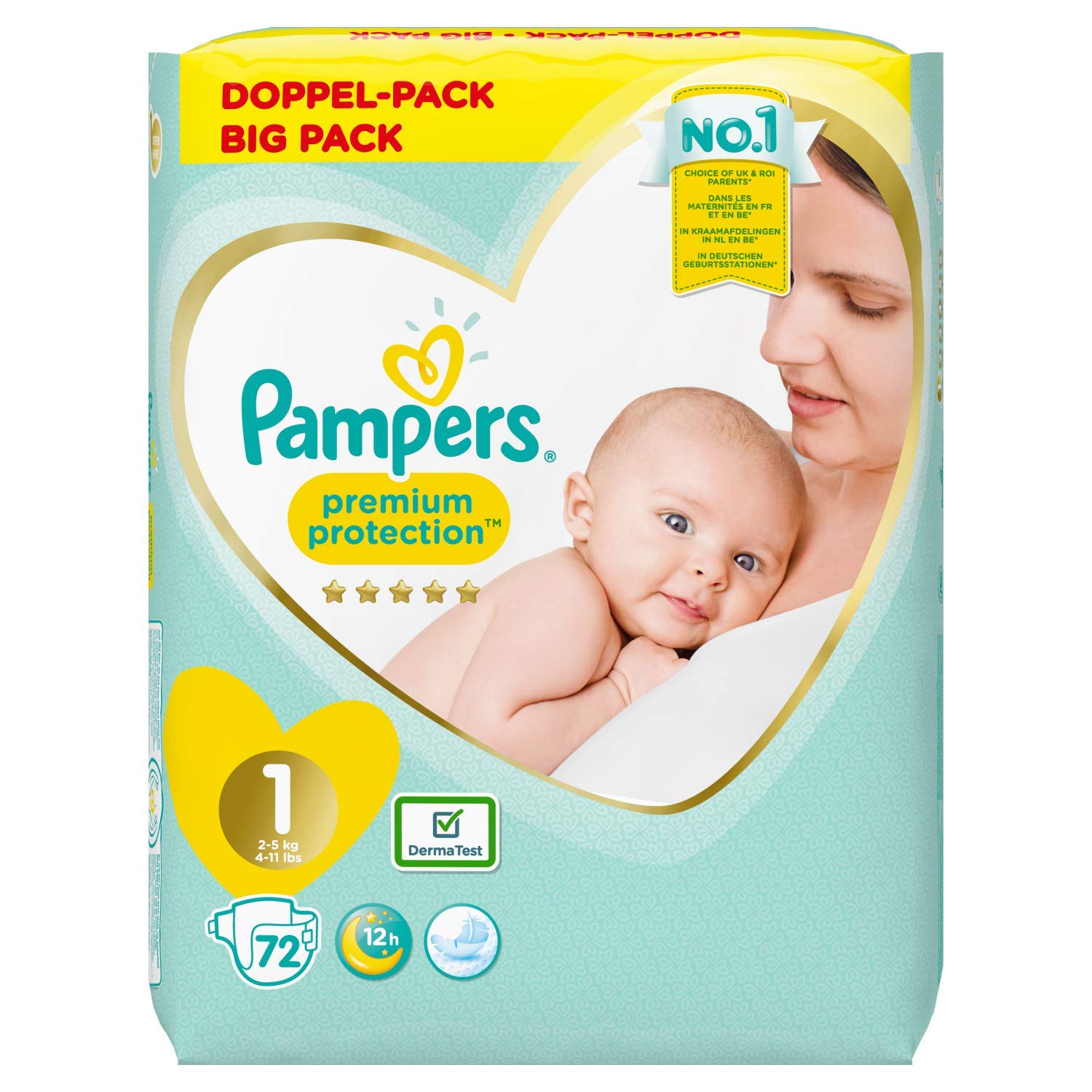 Pampers Premium Protection Size 1 x 72 Nappies, 2 kg - 5 kg