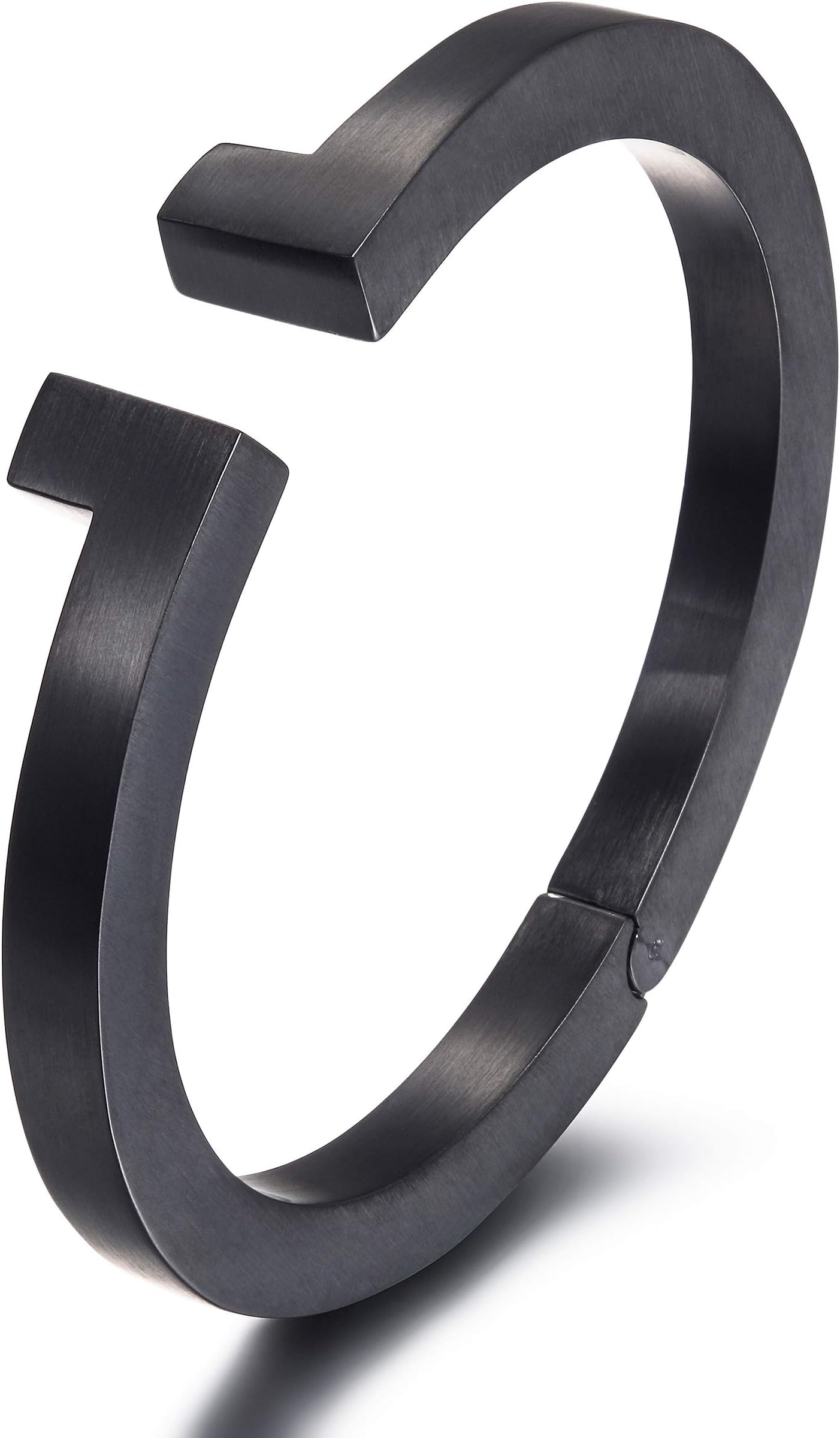 JINBAOYING Black Bracelet Mens Bangle Bracelet with Stainless Steel and Spring-Clasp Cuff Bangle Bracelet Jewelry Gift for Men