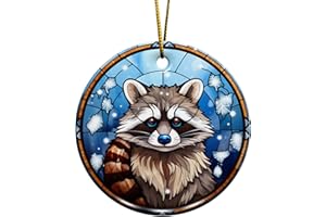 V VIBEPY 2D Flat All Over Printed, Raccoon Ornaments, Raccoon Ceramic Ornaments, Raccoon Ornaments for Christmas Tree, 2 Sides 2.9" Ceramic Ornaments, Gift for Raccoon Lover (CONMTC-EPHG-52652010)