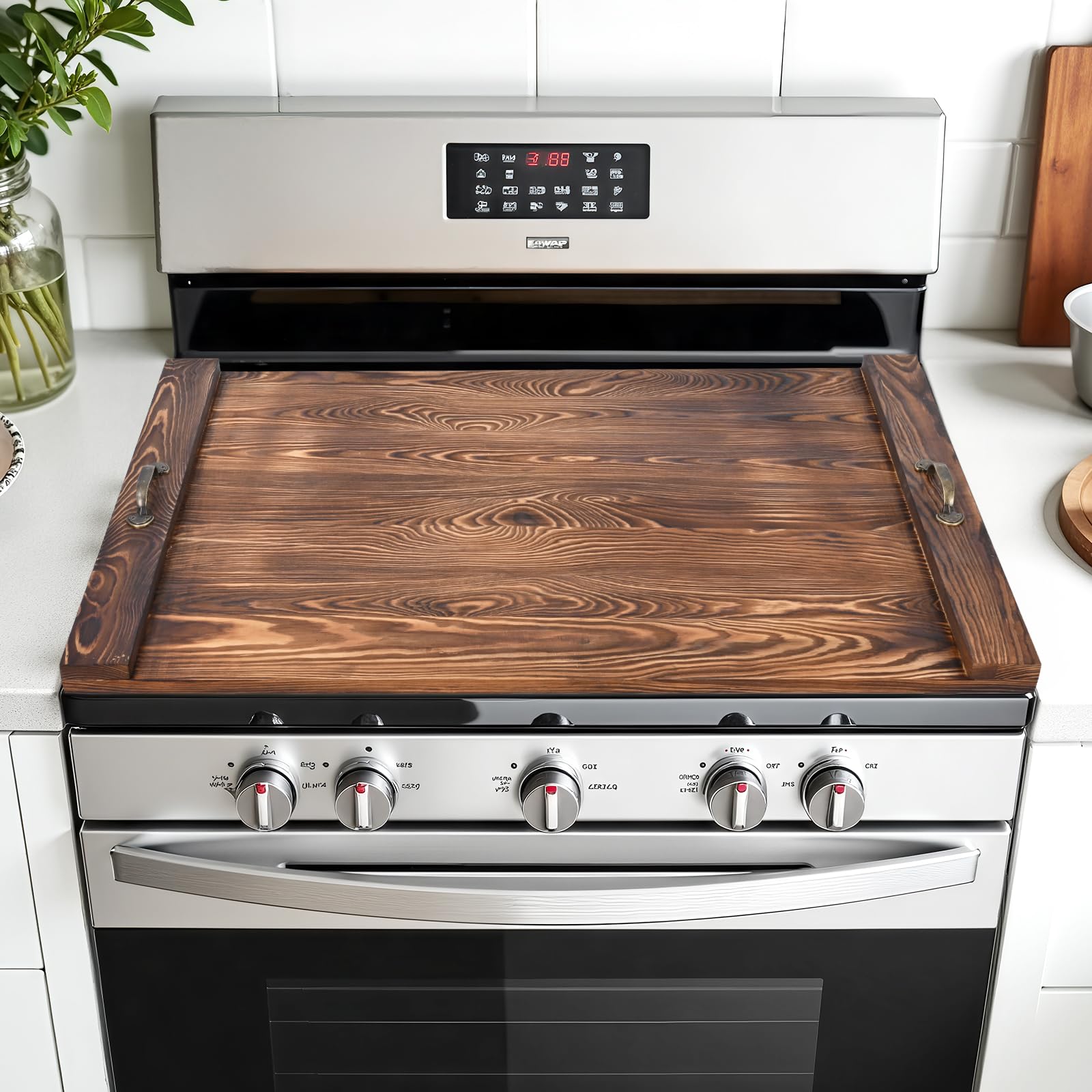 Photo 1 of (used)(see images) TIRYIUOU Gas Stove Top Cover: Wooden 30 * 22 inches Noodle Board Stovetop Covers with Handles, Wood Cutting Board for Kitchen Gas Stove and Electric Stove