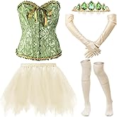 Shyyween Halloween Adult Princess Costume Set Include Corset Tiara Puffy Mini Skirt Long Satin Gloves Knee High Socks