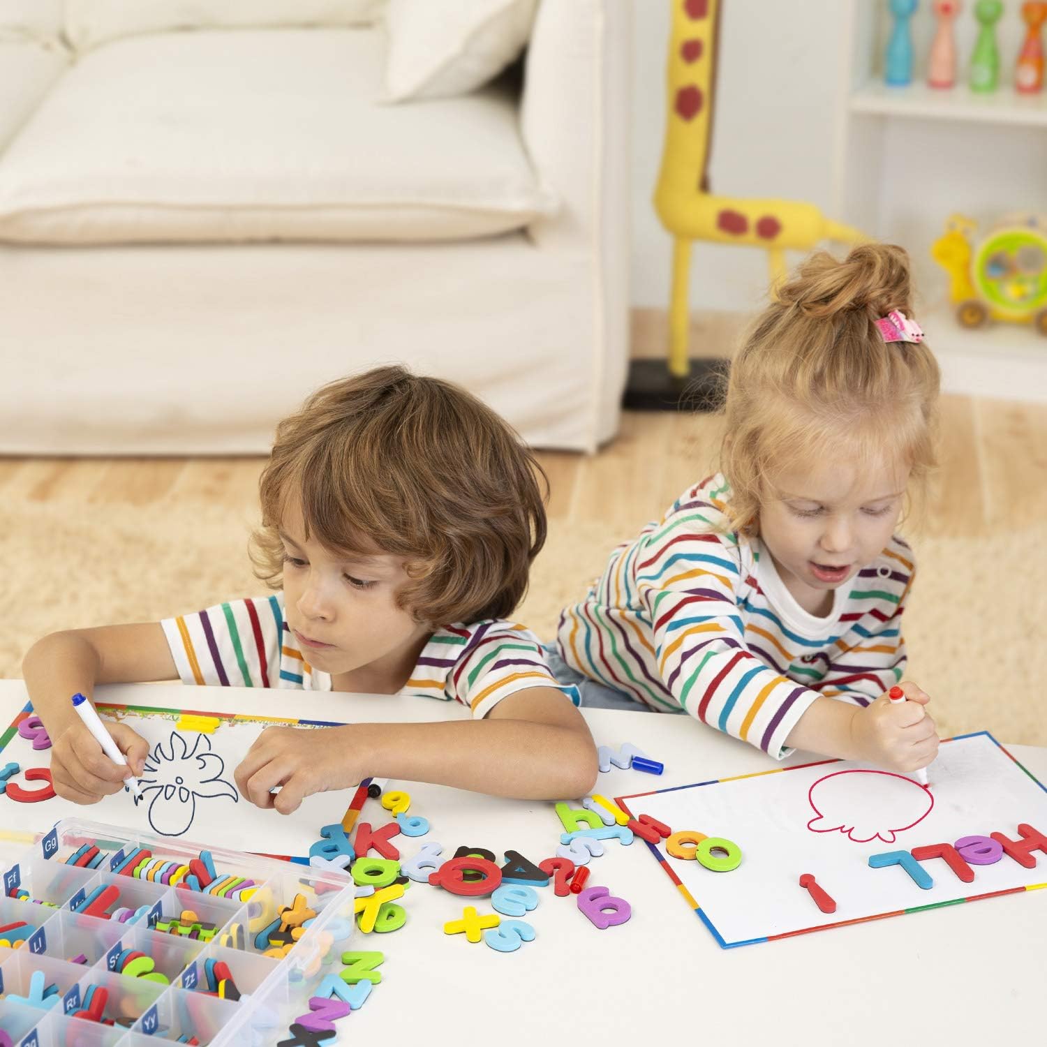 253 PCS Magnetic Letters Numbers with Magnetic Board and Storage Box Foam Alphabet ABC Refrigerator Magnets Educational Toys for Kids Children Toddlers: Furniture & Decor