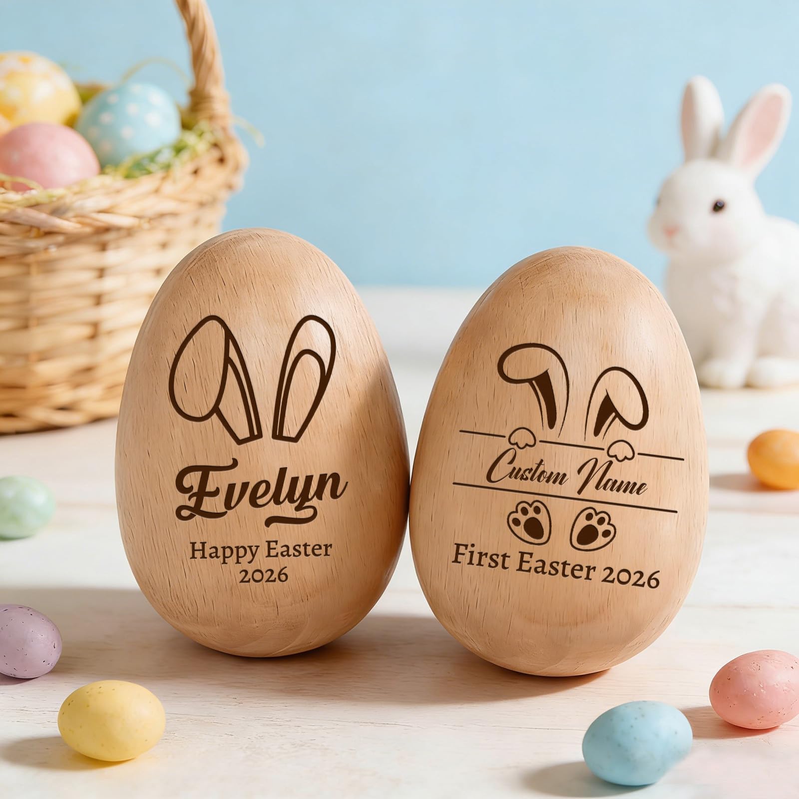 QSZ Personalized Musical Easter Egg Shaker 2026 Customizable with Name Icon Custom Wooden Easter Eggs Custom Easter Easter Basket Stuffers Easter Decor Gift