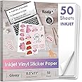 Koala Printable Vinyl Sticker Paper for Inkjet Printer - 50 Sheets White Glossy Sticker Paper, Waterproof Sticker Printer Pap